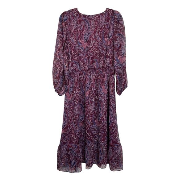 NWT Talbots Fit & Flare Midi Dress Size 14 Metallic Paisley Tiered Ruffle Boho - Picture 3 of 9